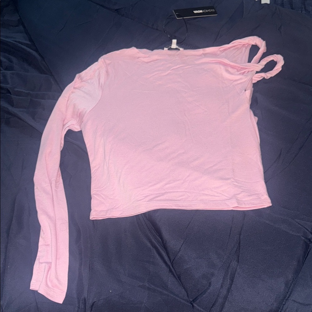 Woven Heart Pink One-Shoulder Braided Strap Crop Top